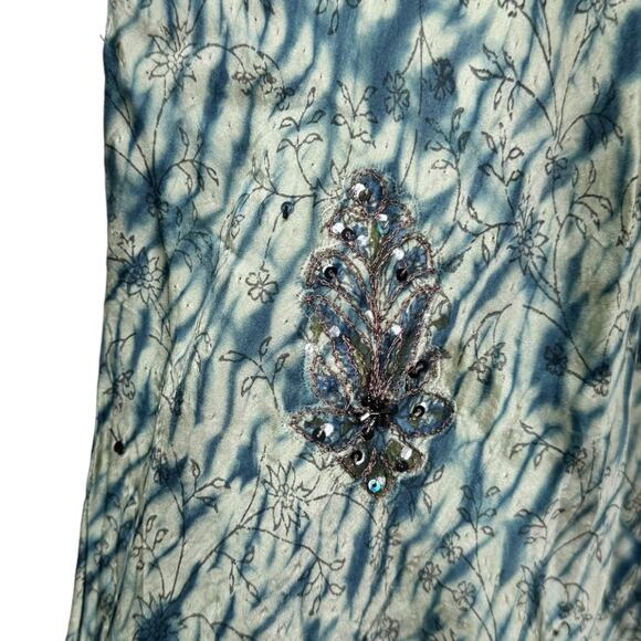 Vintage Y2K Tie Dye Embellished Silk Slip Dress Medium Blue Beaded 2000s Lace - Picture 6 of 9